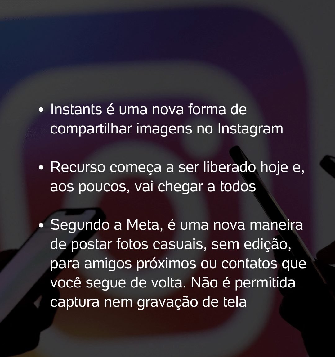 Tela de captura de foto no Instants do Instagram