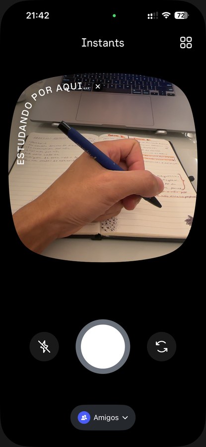 Bastidor de estudo no Instants do Instagram